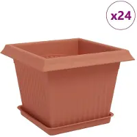 vidaXL Pots de fleurs, lot de 24, rouge brique, 23 x 23 x 17,5 cm, en plastique