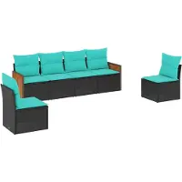 vidaXL Ensemble de 6 canapés de jardin avec coussins, polyrattan noir