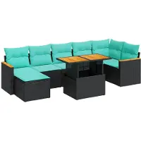 vidaXL Ensemble de jardin canapé 8 pièces avec coussins noir poly rotin