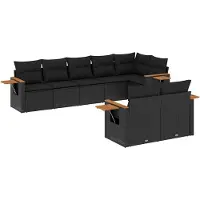 vidaXL Ensemble de jardin canapé 8 pièces avec coussins noir poly rotin