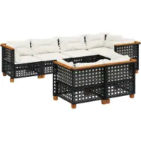 vidaXL Ensemble de salon de jardin 7 pièces avec coussins noir poly rotin