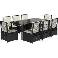 vidaXL Salon de jardin 9 pièces avec coussins noir poly rotin