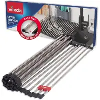 Vileda Égouttoir Évier 45x40cm en inox & TPE - 24 barres, sur roulettes - Idéal comme support pour la vaisselle et couvercle d'évier - Égouttoir à vaisselle pliable