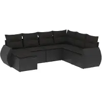 vidaXL Ensemble de salon de jardin 7 pièces avec coussins noir poly rotin