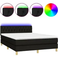 vidaXL Lit Boxspring avec matelas & LED Noir 140x200 cm Tissu