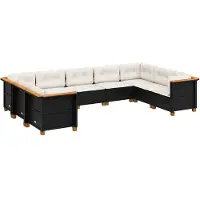 vidaXL Ensemble de salon de jardin 9 pièces avec coussins noir poly rotin