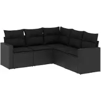vidaXL Ensemble de salon de jardin 5 pièces avec coussins noir poly rotin