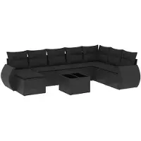 vidaXL Ensemble de salon de jardin 9 pièces avec coussins noir poly rotin