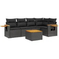 vidaXL Ensemble de salon de jardin 6 pièces avec coussins noir poly rotin