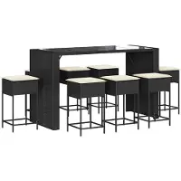 vidaXL Ensemble bar de jardin 9 pièces avec coussins Noir Poly rotin