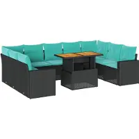 vidaXL Ensemble de 10 canapés de jardin avec coussins noir poly rotin