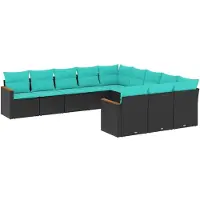 vidaXL Ensemble de 11 canapés de jardin avec coussins, polyrattan noir