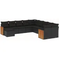 vidaXL Ensemble de salon de jardin 11 pièces avec coussins noir poly rotin