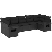 vidaXL Ensemble de salon de jardin 7 pièces avec coussins noir poly rotin