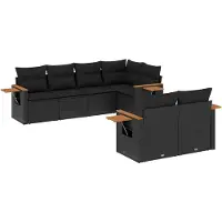vidaXL Ensemble de salon de jardin 7 pièces avec coussins noir poly rotin