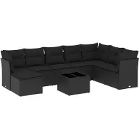 vidaXL Ensemble de salon de jardin 9 pièces avec coussins noir poly rotin
