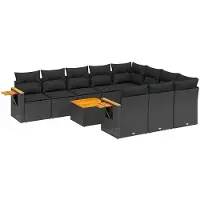 vidaXL Ensemble de salon de jardin 11 pièces avec coussins noir poly rotin