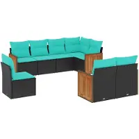 vidaXL Salon de jardin 8 pcs avec coussins noir résine tressée