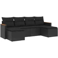 vidaXL Ensemble de salon de jardin 6 pièces avec coussins noir poly rotin