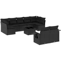 vidaXL Ensemble de 10 canapés de jardin avec coussins noir poly rotin