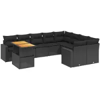 vidaXL Ensemble de 10 canapés de jardin avec coussins noir poly rotin