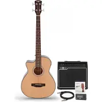 Gear4Music Electro Acoustic Left Handed Bass Guitar Natural 35W Bass Amp & Accessory Pack