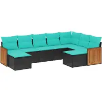 vidaXL Ensemble de 9 canapés de jardin avec coussins, polyrattan noir