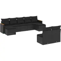 vidaXL Ensemble de salon de jardin 9 pièces avec coussins noir poly rotin