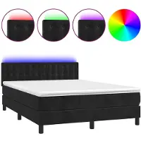 vidaXL Lit boxspring avec matelas & LED noir 140x190 cm velours