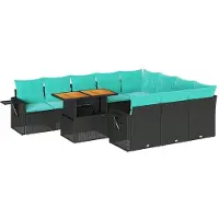 vidaXL Ensemble de salon de jardin 11 pièces avec coussins noir poly rotin