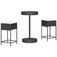 vidaXL Ensemble bar de jardin 3 pièces avec coussins noir Poly rotin