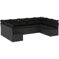 vidaXL Ensemble de salon de jardin 9 pièces avec coussins noir poly rotin