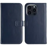 Selencia Étui portefeuille en cuir véritable pour Apple iPhone 16 Pro - Bleu
