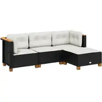 vidaXL Ensemble de salon de jardin 4 pièces avec coussins noir poly rotin