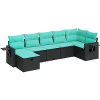 vidaXL Ensemble de salon de jardin 7 pièces avec coussins noir poly rotin