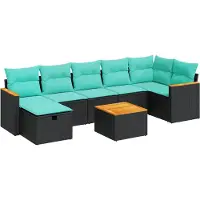 vidaXL Ensemble de jardin canapé 8 pièces avec coussins noir poly rotin