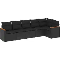 vidaXL Ensemble de salon de jardin 6 pièces avec coussins noir poly rotin