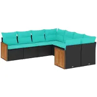 vidaXL Ensemble de 8 canapés de jardin avec coussins, polyrattan noir