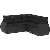 vidaXL Ensemble de salon de jardin 5 pièces avec coussins noir poly rotin