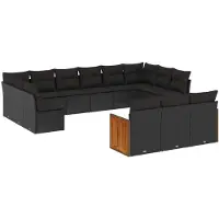 vidaXL Ensemble de 13 canapés de jardin avec coussins noir poly rotin
