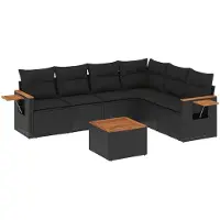vidaXL Ensemble de salon de jardin 7 pièces avec coussins noir poly rotin