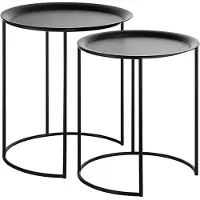 Beliani Lot de 2 tables rondes en métal noir 46/40 cm, plateau amovible, style industriel