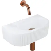 Qeramiq Fuente pack lave-mains – demi-rond – 40 x 21,5 x 12 cm – céramique blanc mat – sans perçage – cannelé SW1522210/SW799405/SW799403/SW1108832
