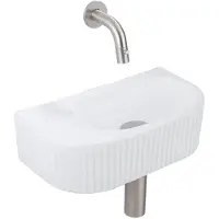 Qeramiq Fuente pack lave-mains – demi-rond – 40 x 21,5 x 12 cm – céramique blanc mat – robinet inox brossé – cannelé SW1522210/SW696207/SW696217/SW1108829