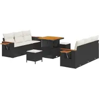 vidaXL Ensemble de canapés de jardin , 9 pièces, noir, en résine tressée