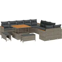 vidaXL Ensemble de canapés de jardin , 13 pièces, gris, en résine tressée