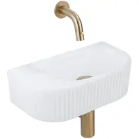 Qeramiq Fuente pack lave-mains – demi-rond – 40 x 21,5 x 12 cm – céramique blanc mat – robinet doré brossé – cannelé SW1522210/SW696208/SW696218/SW1108830