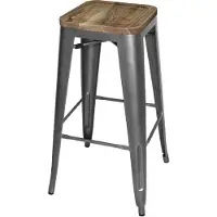 Bolero Tabourets de bar en acier avec assises en bois - gris (4 pièces)