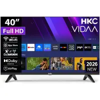 HKC VIDAA Smart TV - LED Full HD - 40 pouces/102 cm - AirPlay et mode hôtel - HDMI x3, USB x2, CI+ - Triple tuner DVB-T/T2/S/S2/C - Design sans bordure - Assemblé à Eindhoven, Pays-Bas - H40Q1F-V