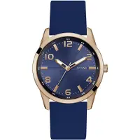 GUESS Montre à affichage analogique ' MONTE ' bleu / or